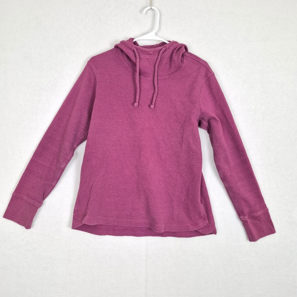 Duluth Trading Co Womens Large Waffle Knit Hoodie Berry Purple Thermal Pullover